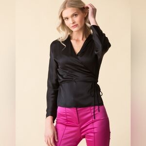Vince Black Silk Wrap Tie Blouse M